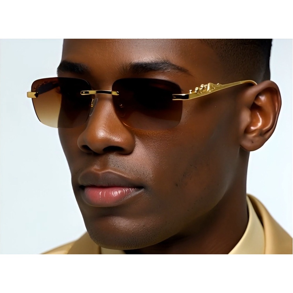 Sunglasses For Men Gold Frame‎ Brown Lens Outdoor UV400 Protect Square Lentes